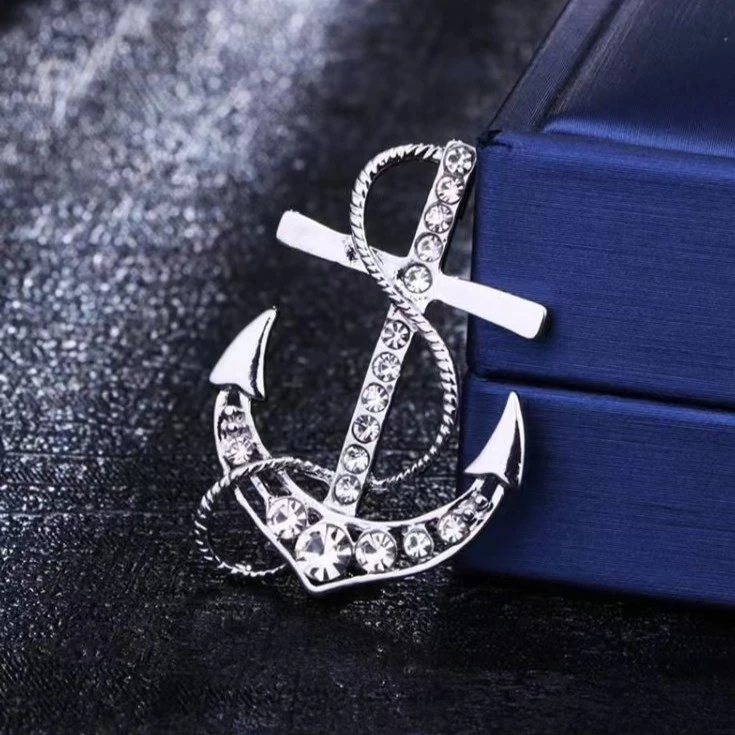 铜合金合成锆石胸针 船锚胸针男士胸花西服别针徽章奢华大气配饰