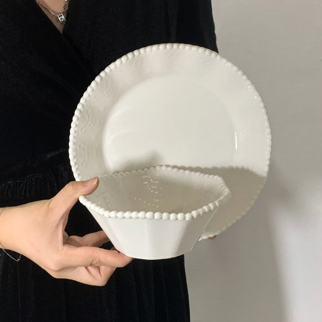 态生活 ins轻奢风陶瓷珍珠盘精致高颜值早餐盘餐具家用高级感碗盘