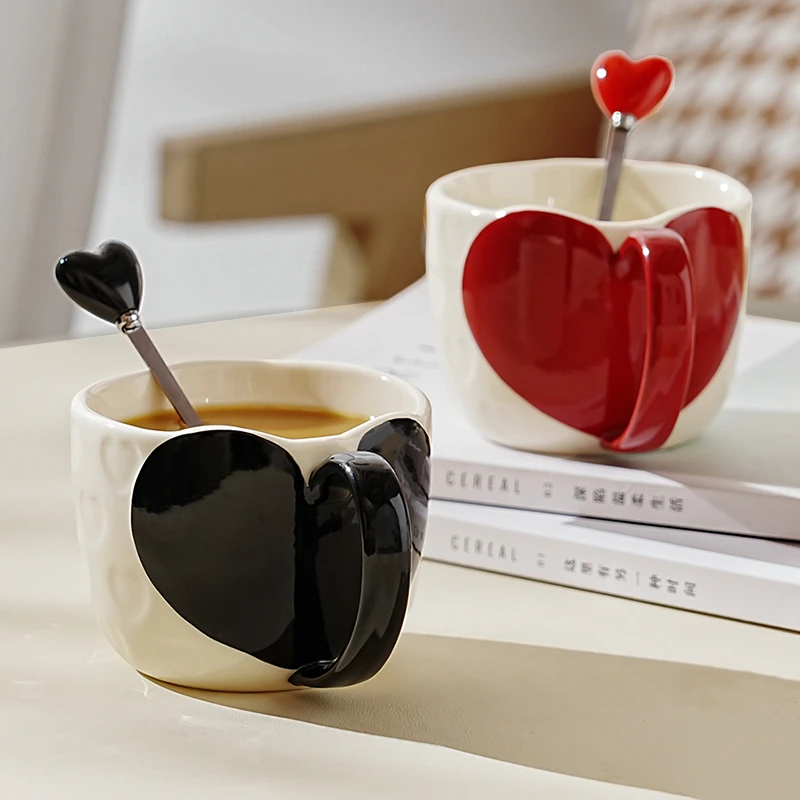 态生活 ins轻奢风爱心情侣陶瓷马克杯高档手提礼品情侣对杯送礼品