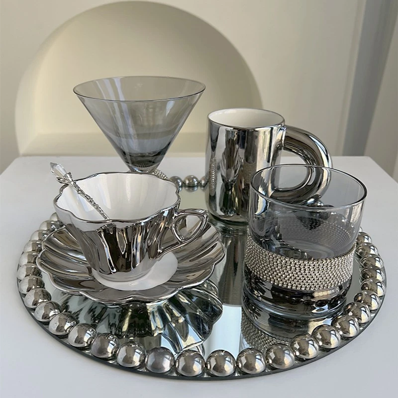 态生活 ins轻奢风网红银色杯盘组合下午茶高颜值杯子聚会酒杯托盘