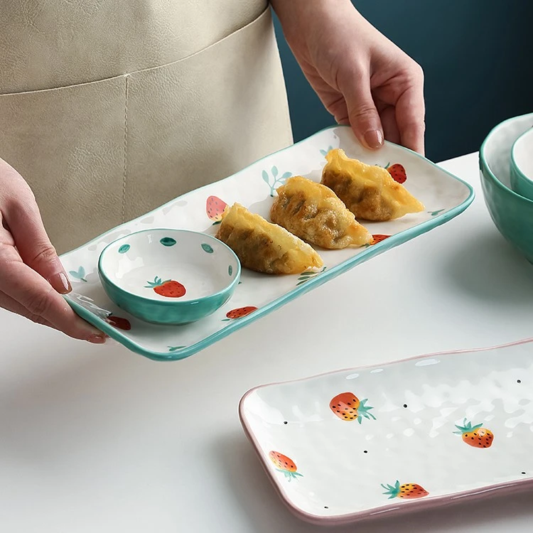 态生活可爱小清新糖果色草莓陶瓷餐具少女心家用餐盘汤碗味碟烤盘