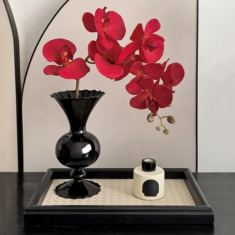 态生活 ins中古风蝴蝶兰黑色花瓶桌面摆件小众高级感客厅餐厅桌摆