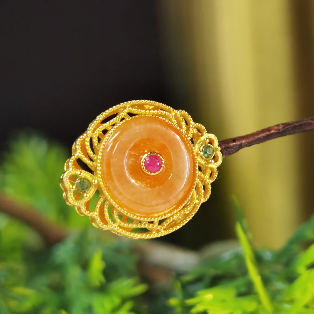 【陌玉精选】天然缅料A货翡翠祥云如意设计款黄翡平安扣/一件925银