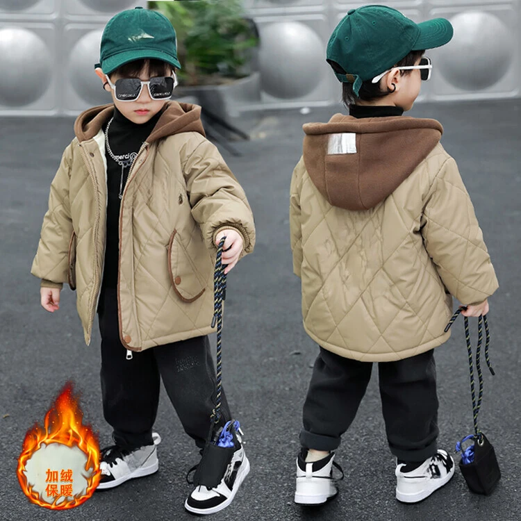 男童加绒棉服冬季2023新款韩版洋气男孩秋冬棉衣宝宝儿童加厚外套