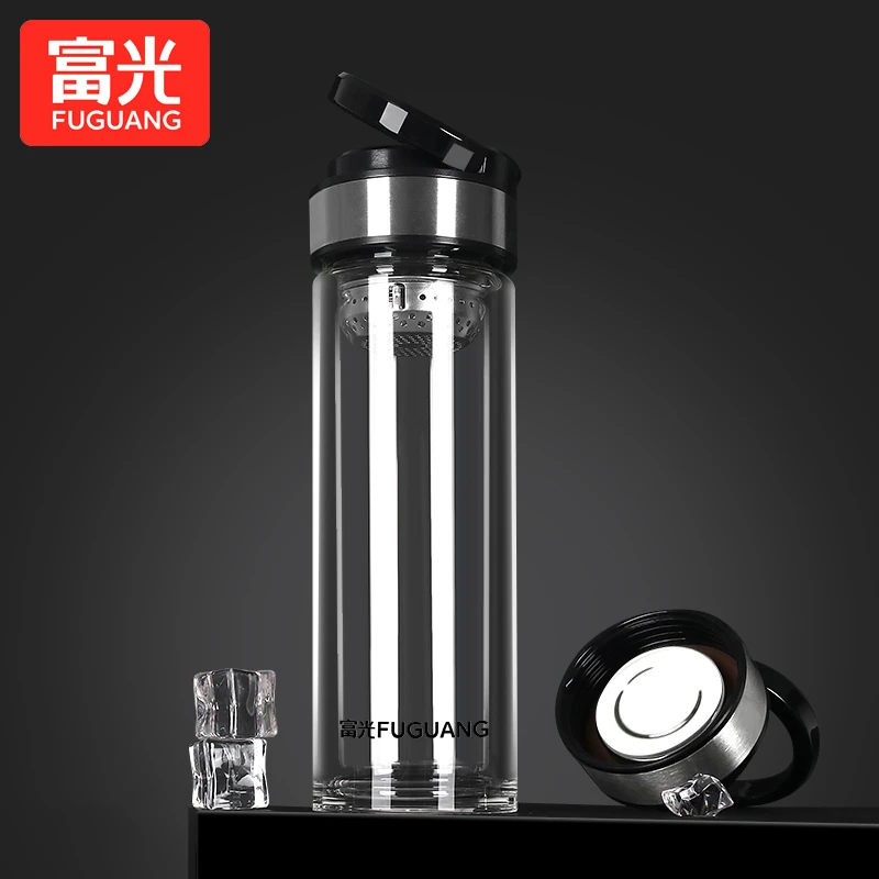 富光双层玻璃泡茶杯耐热透明杯子过滤大容量便携单层茶水杯高硼硅