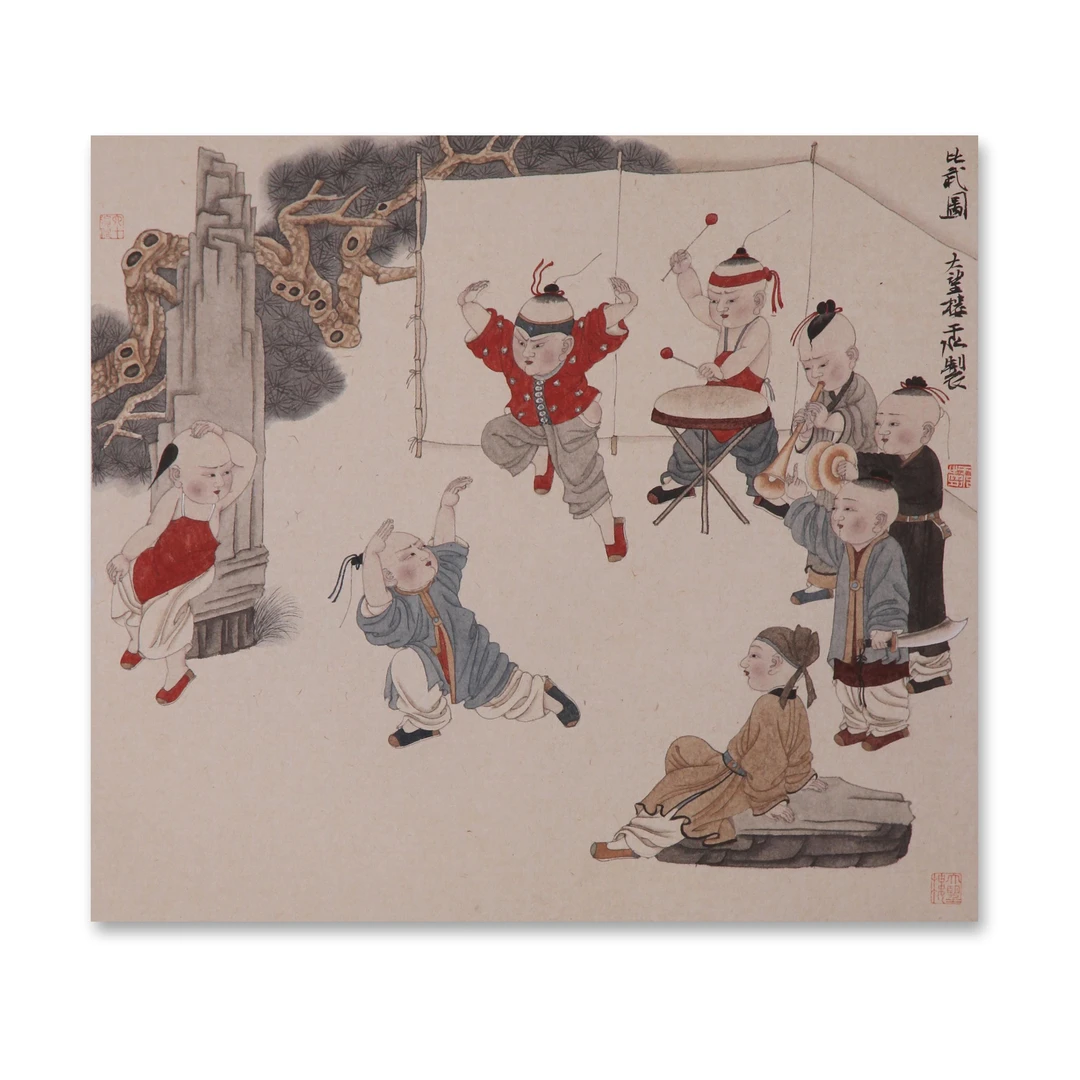 版画 于水《百子图》尺寸：38x42cm