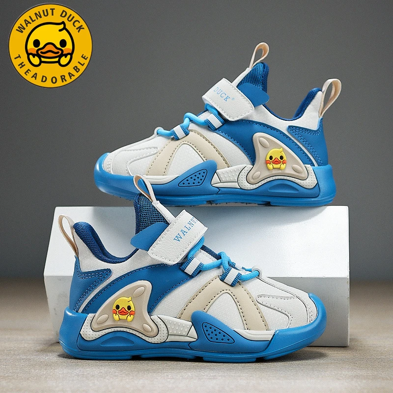 小黄鸭男童运动鞋软底防滑2024秋冬新款单鞋男孩皮面防水儿童鞋子