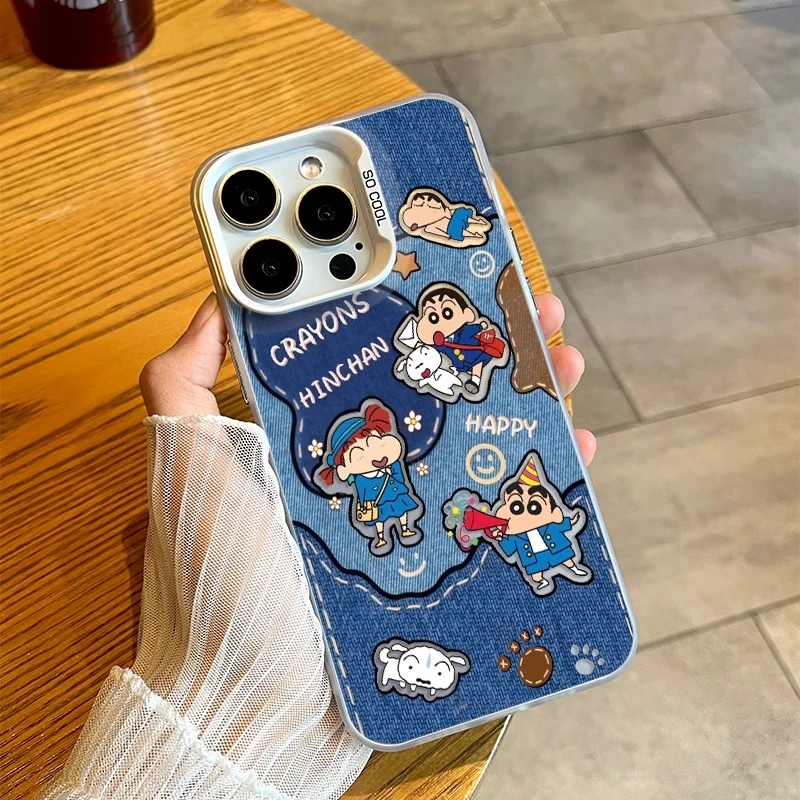 牛仔蜡笔小新适用苹果16手机壳卡通iphone15创意14软壳13promax