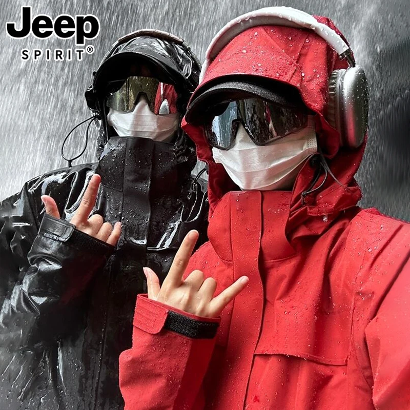 JEEP SPIRIT红色冲锋衣女2025新款春秋情侣款三合一户外登山外套