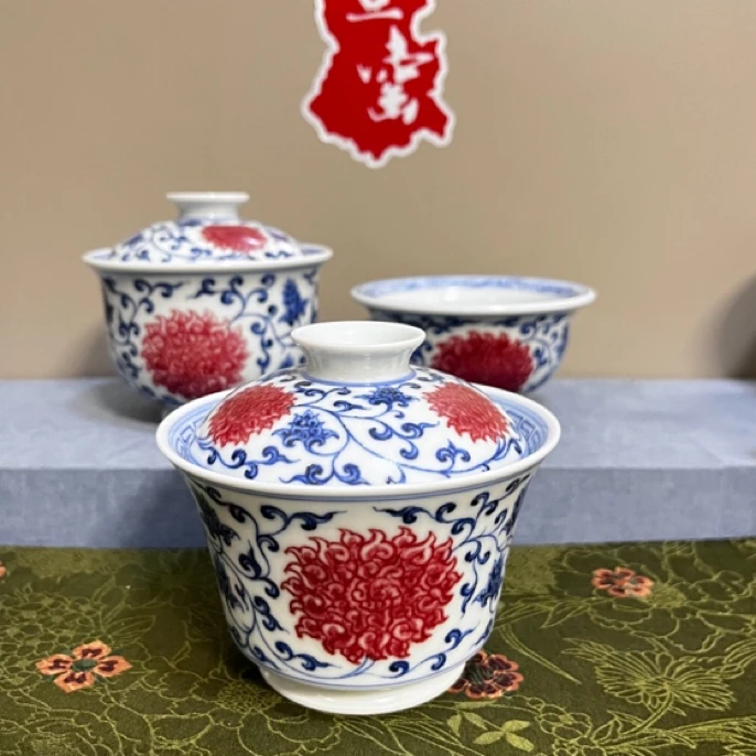 查窑-金刚莲马蹄盖碗160cc（瑕疵变形不合缝no退no换）