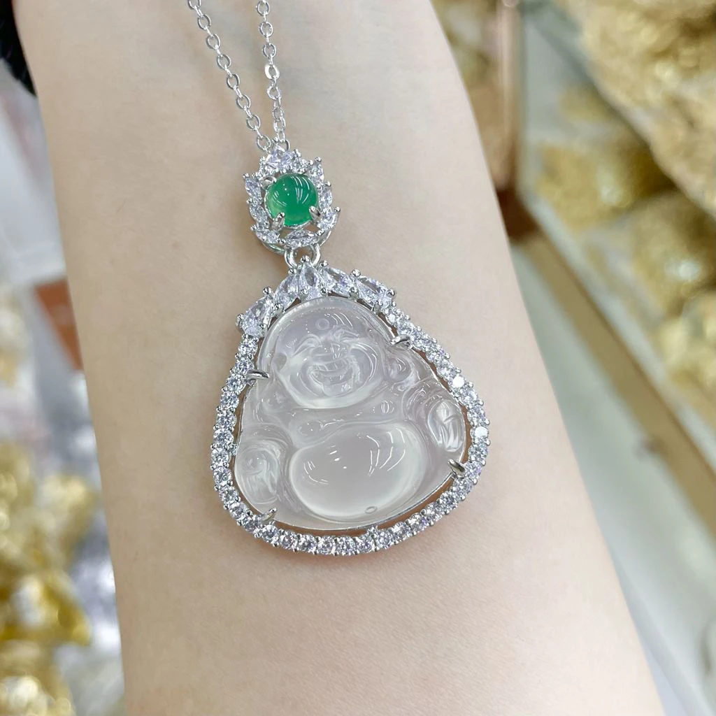 白玉髓佛公吊坠白玛瑙玉髓玉石弥勒佛项链挂件