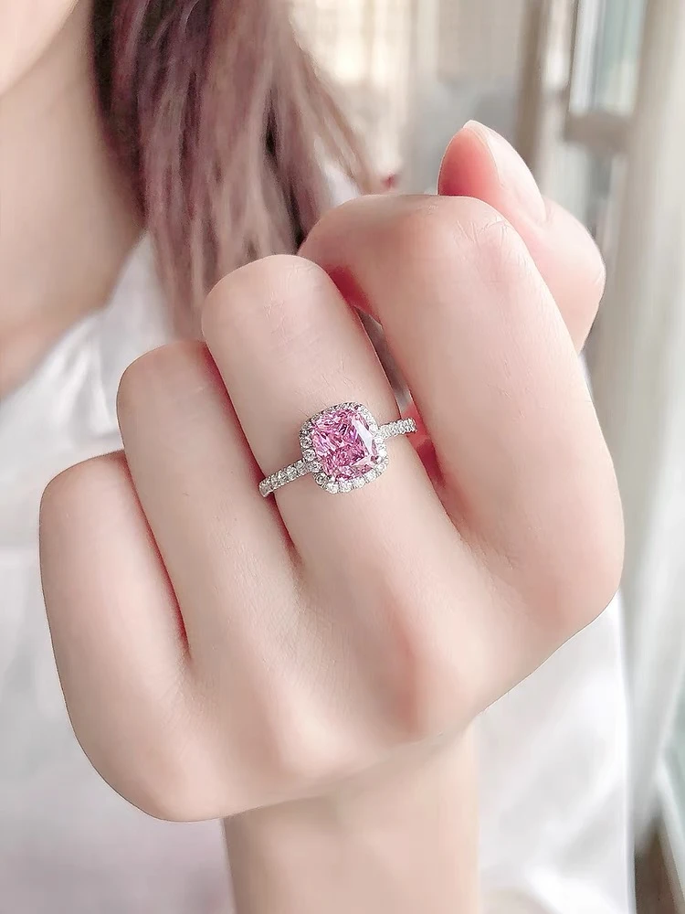 合金戒指 女粉钻戒指小众设计高级超闪粉色戒指锆石高级轻奢O072