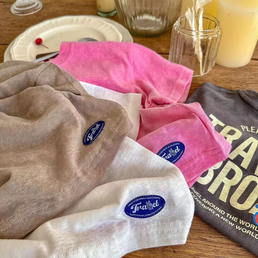 儿童短袖2025夏季新品男女童贴标印花短袖T宝宝个性字母T恤