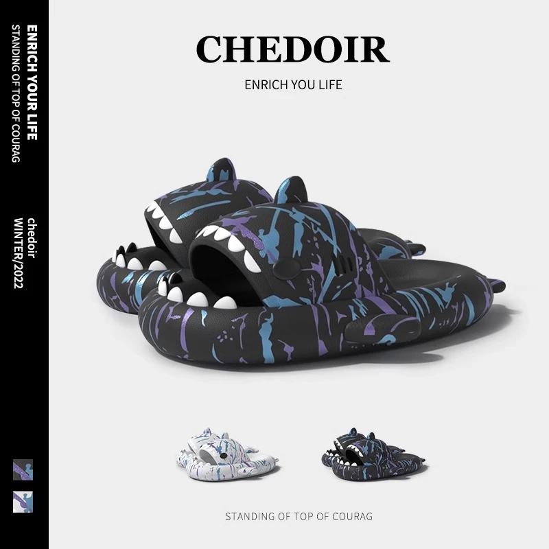 chedoir朋克未来鲨鱼拖鞋男士夏防滑厚底网红居家用EVA凉拖男外穿