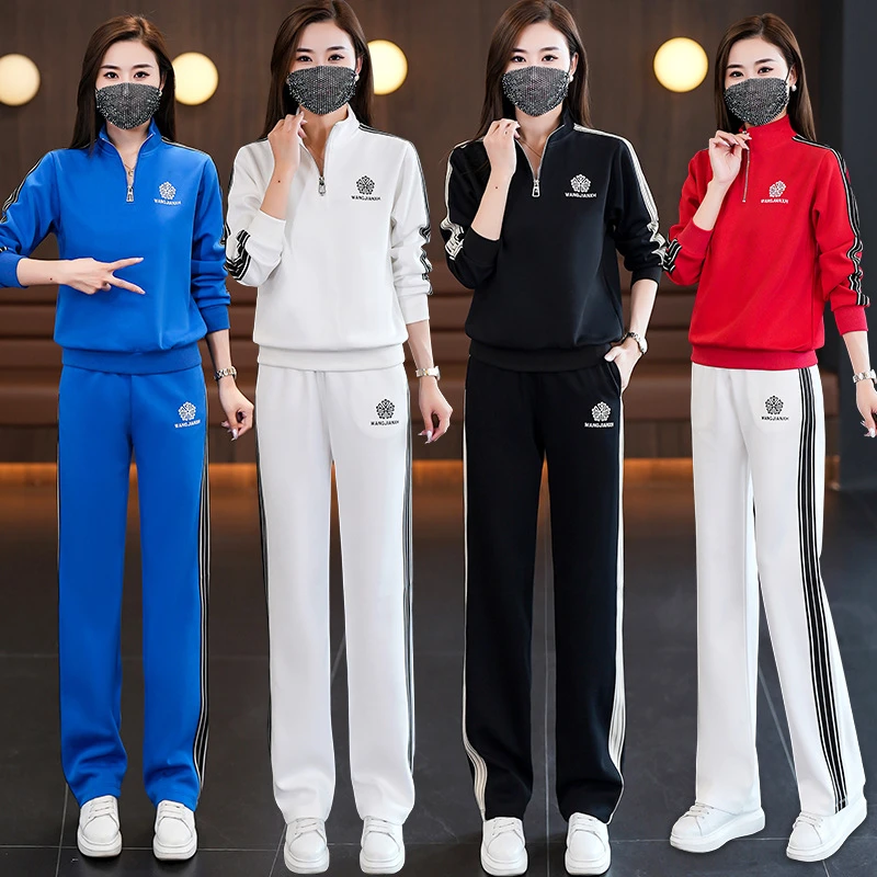 2023秋冬新款广场舞运动健身休闲鬼步时尚显瘦半拉链直筒裤服装