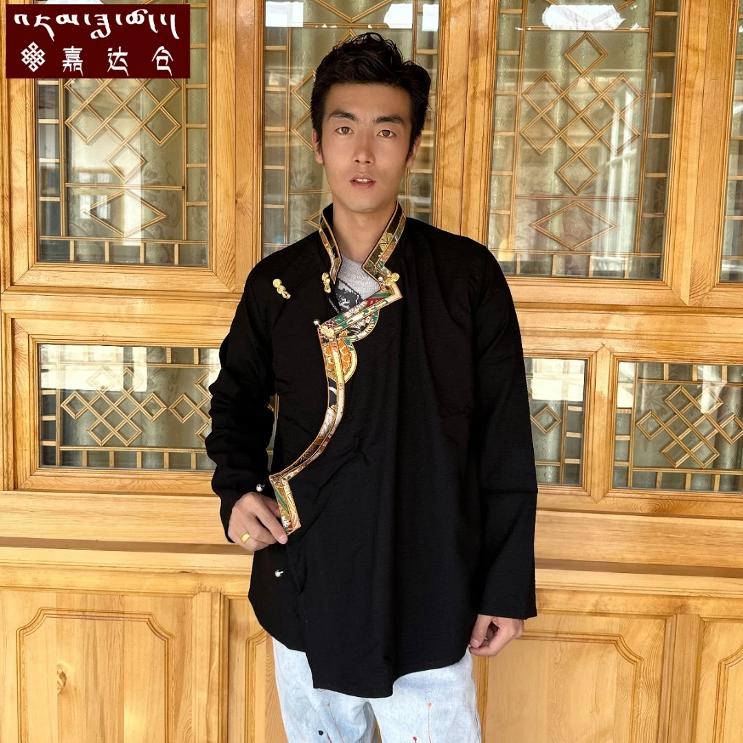 新款夏季藏服男上衣流行双边裁剪盘扣少数民族藏式外套藏袍内搭