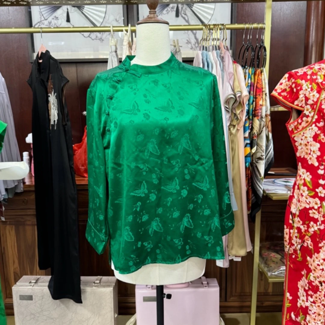 100%桑蚕丝绿色水滴重缎