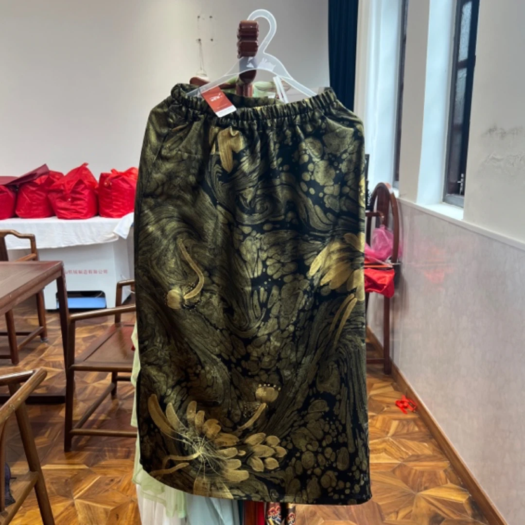 100%桑蚕丝香云纱手绘半裙