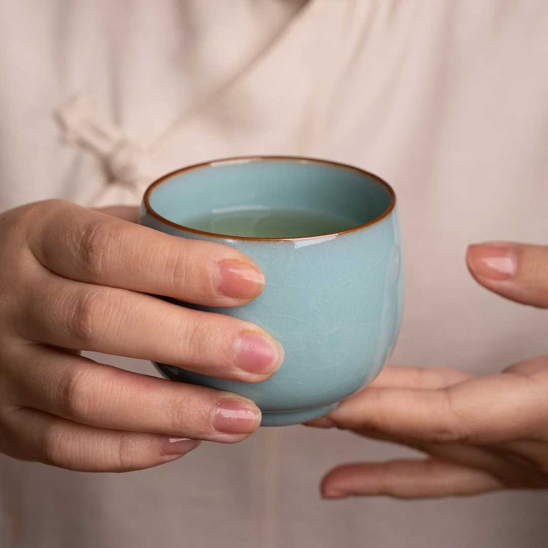 龙旦杯天青豆绿月白汝州汝瓷原产地原矿玛瑙釉香灰胎手工茶杯
