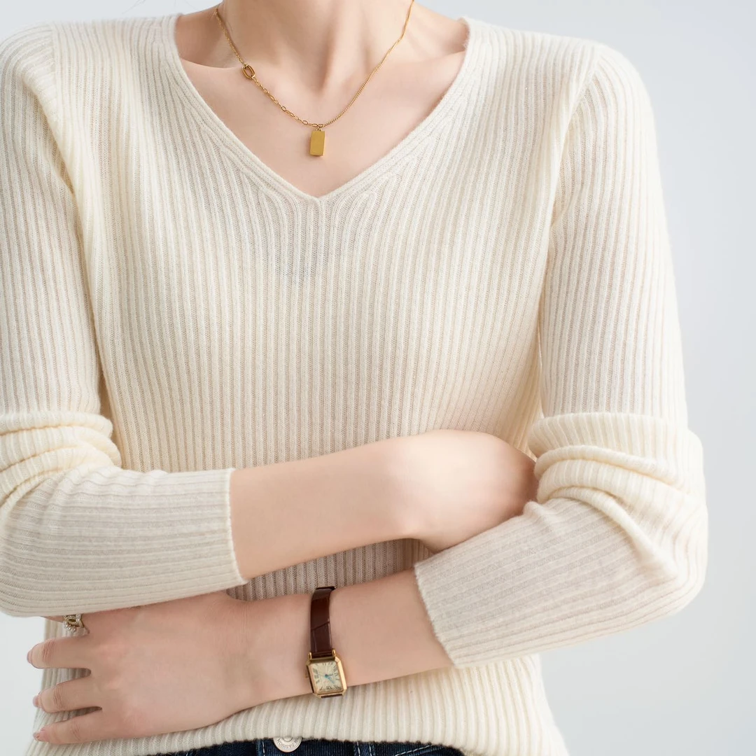 百搭显瘦V领套头针织羊毛衫秋冬洋气时尚气质上衣针织衫打底衫