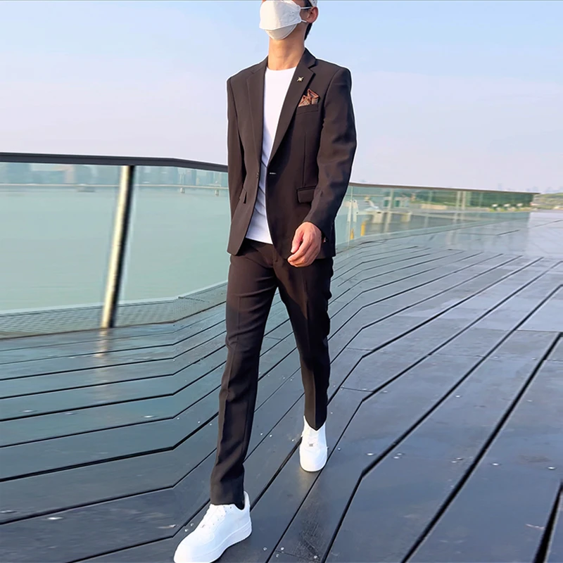 男士平驳领三件套商务西服修身新郎结婚男士男西装男套装