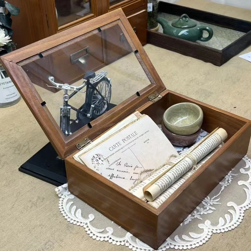 实木翻盖杂物首饰收纳盒可卧放竖放小木盒子实木质口红茶杯饰品