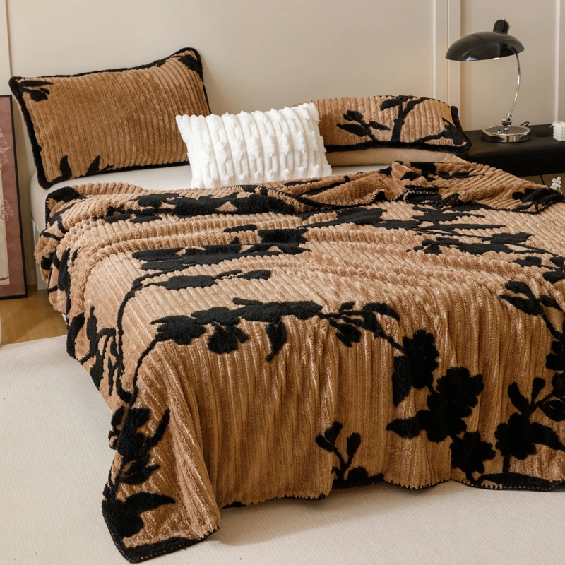 冬季新款加厚半边绒牛奶绒单层毛毯法兰绒珊瑚绒法式沙发保暖盖毯