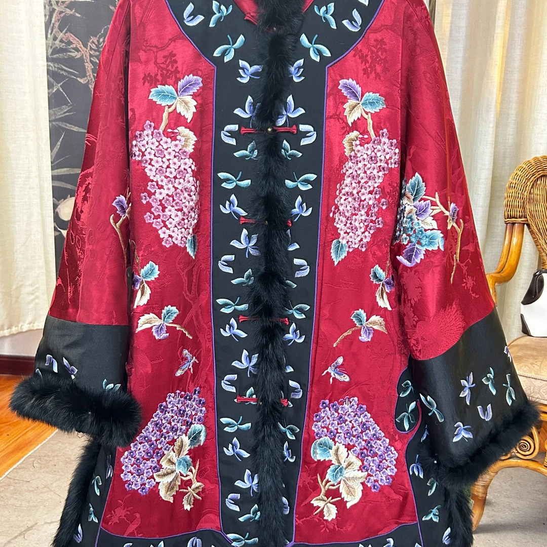 2400013素女馆新款长袖复古中国风重工刺绣棉服碎花棉服中式棉袄