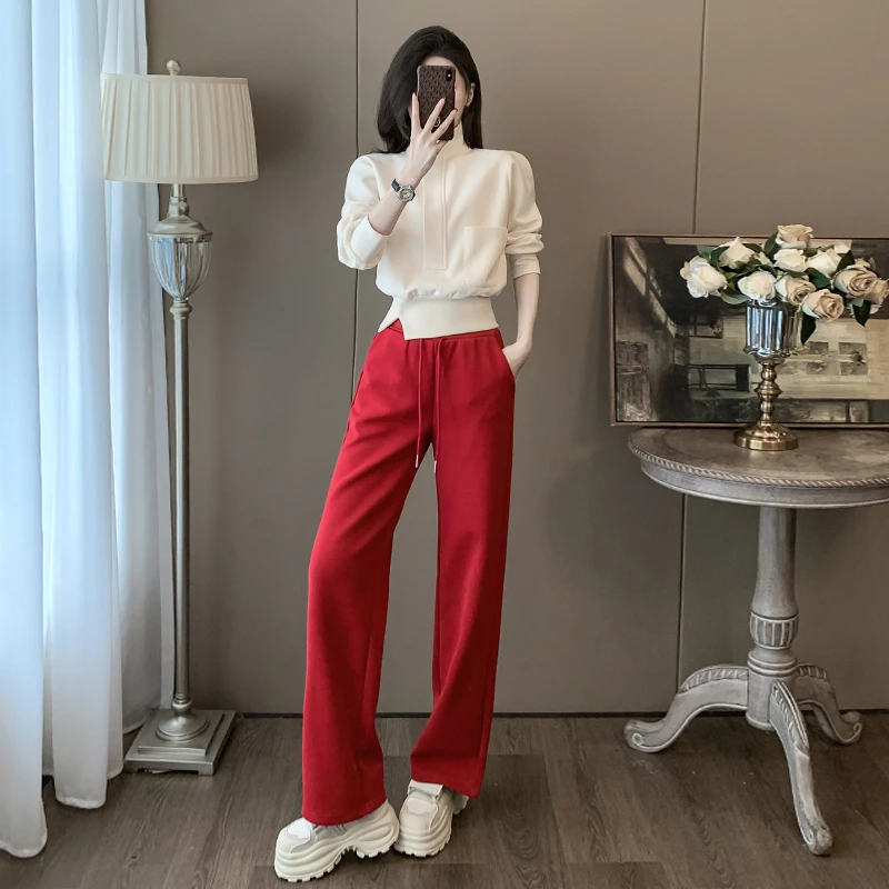 欧洲站时尚收腰卫衣套装女春季新款休闲减龄高腰阔腿裤潮流两件套