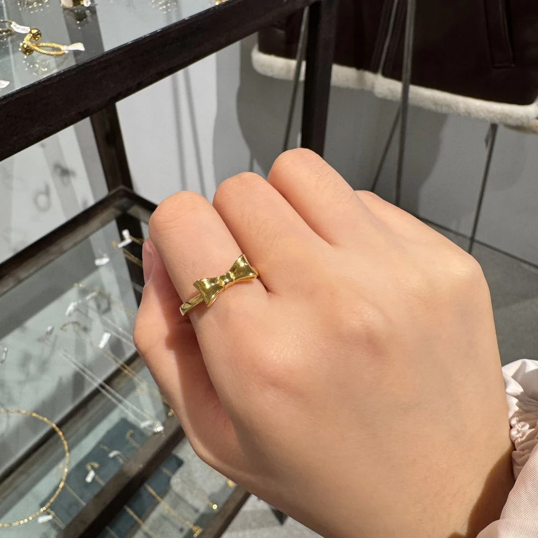 925银戒指 1129A10 TJ韩国女装韩国直播代购925蝴蝶结戒指