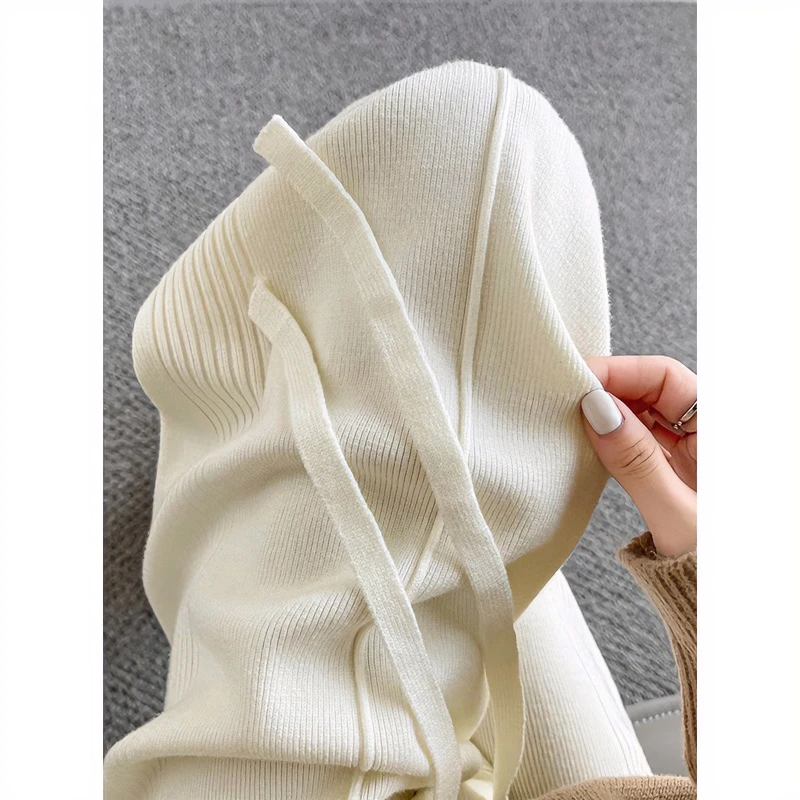 针织窄版阔腿裤女2025秋冬新款宽松休闲裤垂感直筒慵懒风拖地长裤