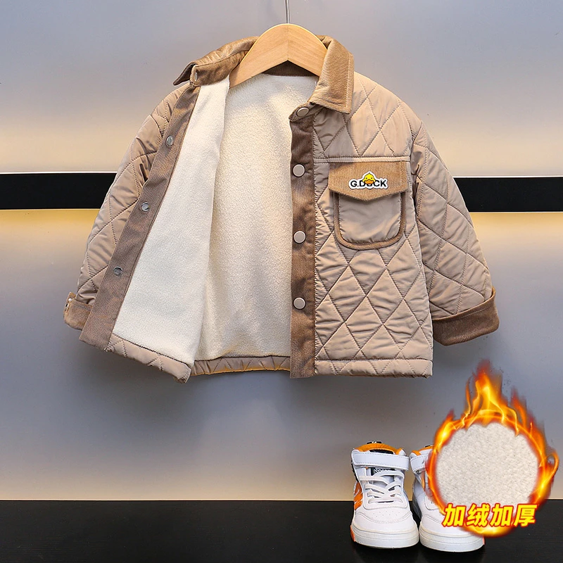 小黄鸭儿童棒球服冬季2023新款男童加绒加厚外套帅气休闲保暖冬款