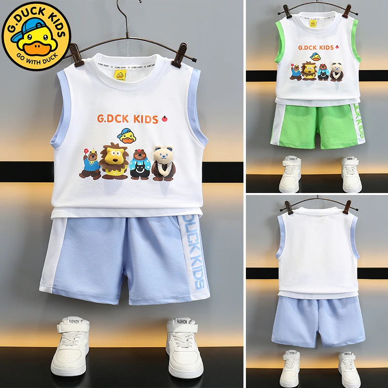 小黄鸭儿童夏装背心套装2024新款男宝女宝洋气无袖两件套中小童潮