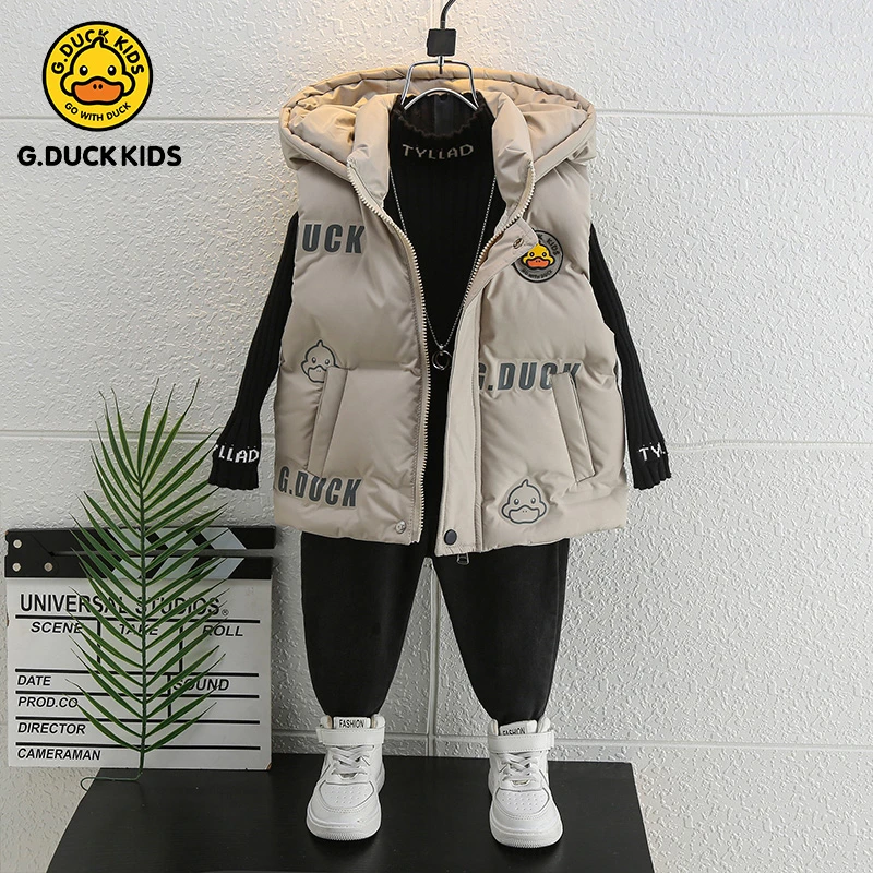 小黄鸭儿童马甲秋冬季2024新款男童女童韩版冬款洋气连帽外穿连帽