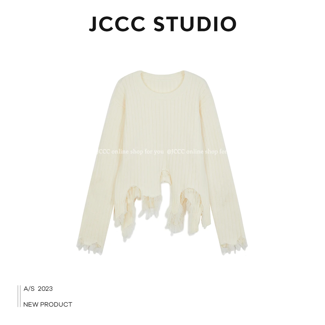 JCCC影子【雪绒花】白色毛衣破边拉毛设计针织圆领保暖上衣JE3KZS14