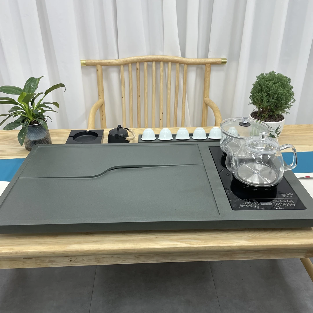天罗绿电炉一体茶盘天然整块石茶盘排水式家用办公石茶盘干泡茶盘