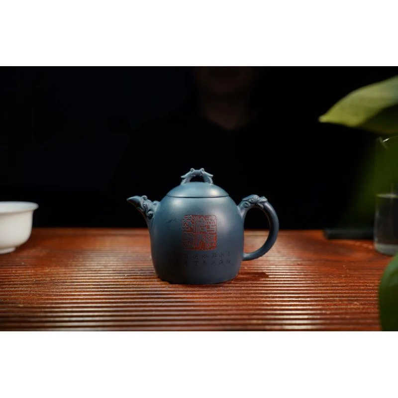 天青泥双龙秦权紫砂壶【华】