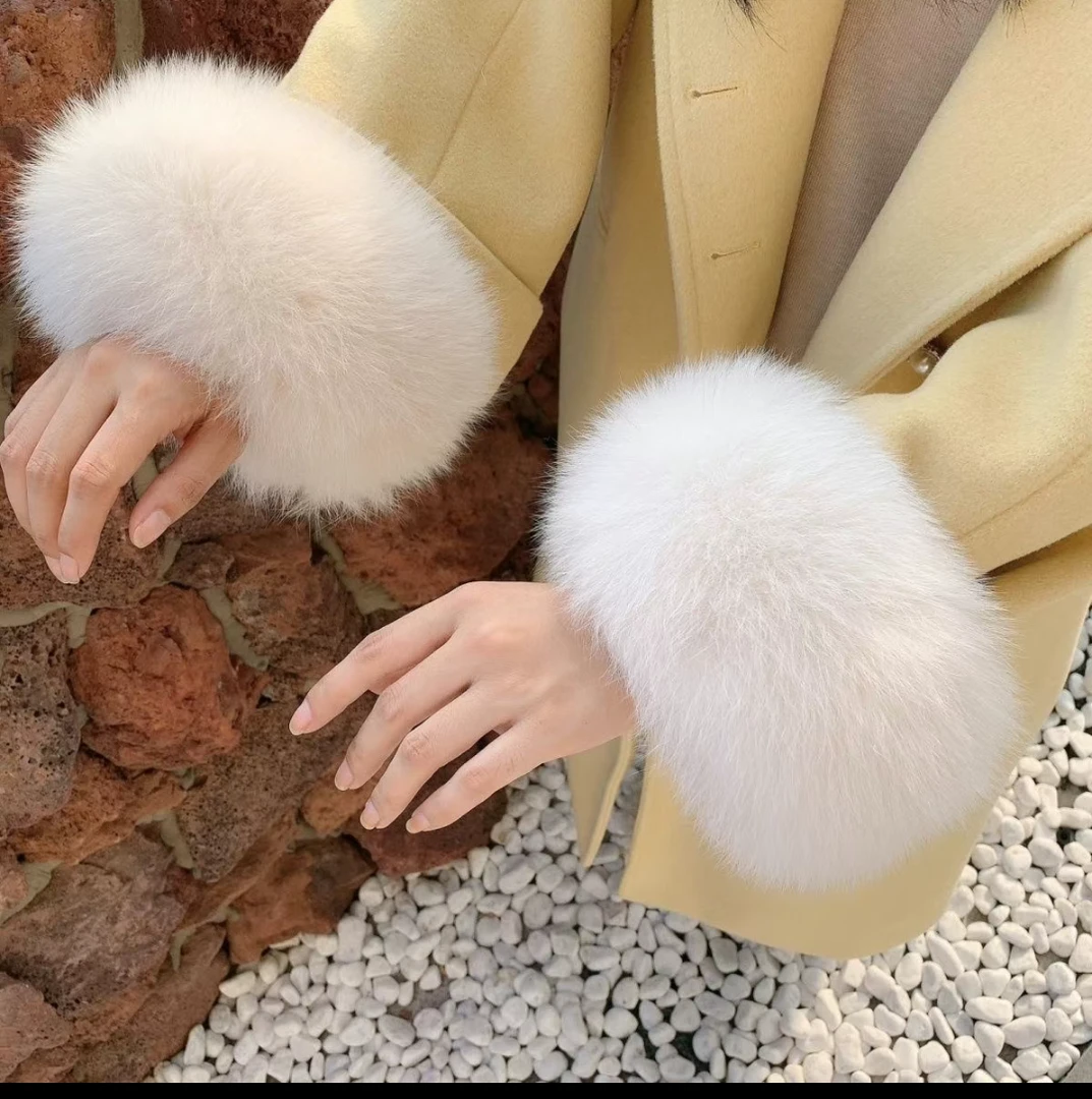 真毛狐狸尾巴毛袖口袖圈可拆卸毛毛袖套周长35厘米