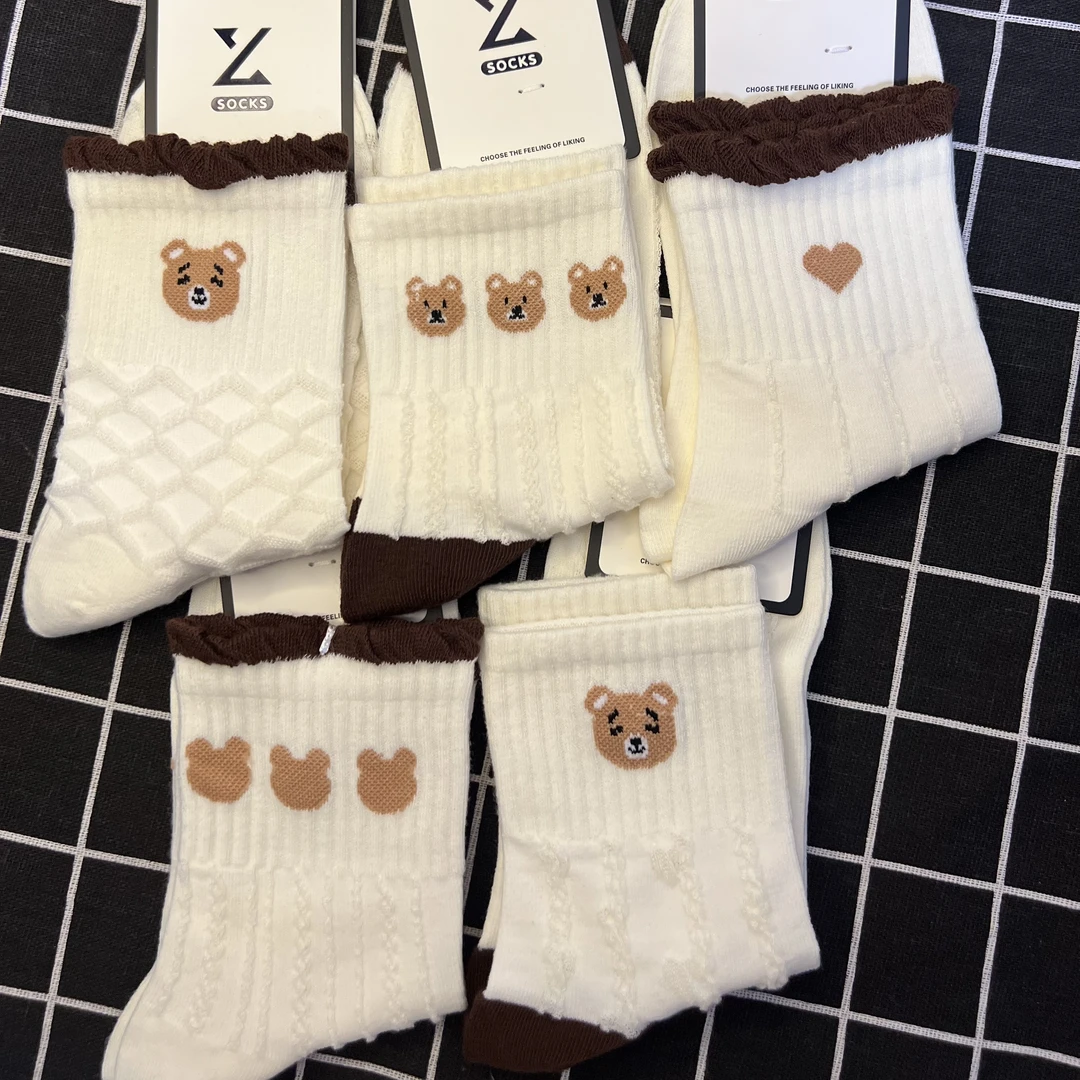 （任选）潮流四季可爱卡通中筒袜纯棉秋冬袜子女复古ins风小腿袜