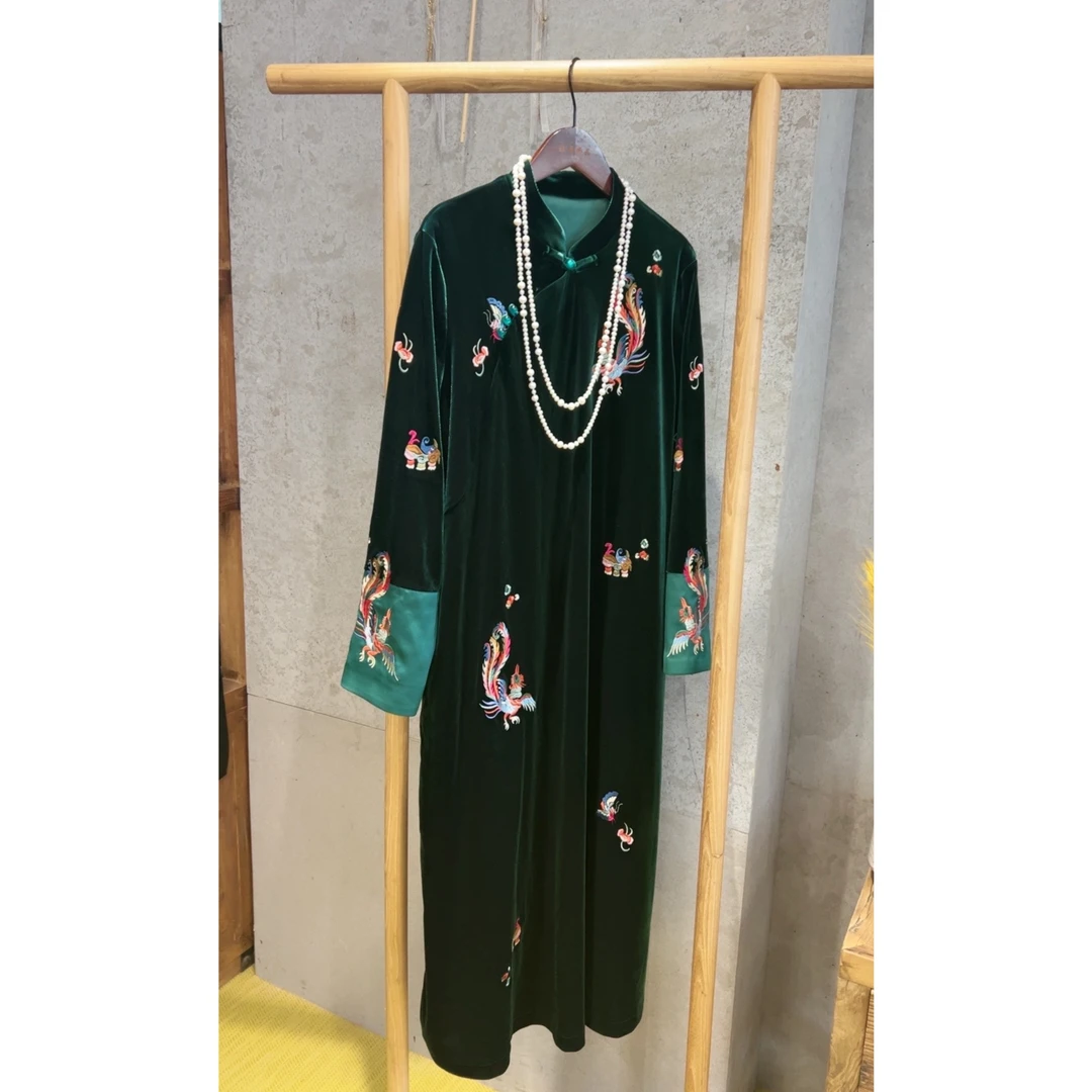 汉舞中国风复古丝绒刺绣连衣裙A9165