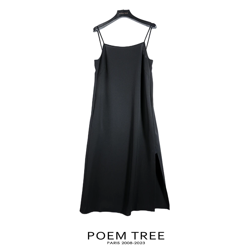 poemtree“半岛黑玫瑰”进口醋酸时尚显瘦法式百搭吊带裙SHZ2312