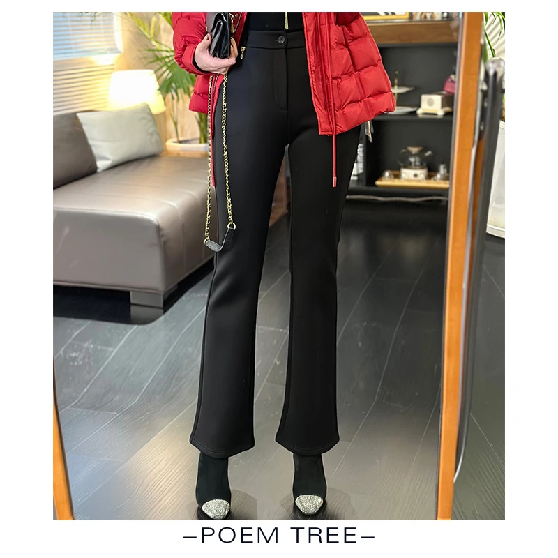 poemtree“梦境乌多邦”秋冬琎口定制面料牛奶丝加绒微喇裤