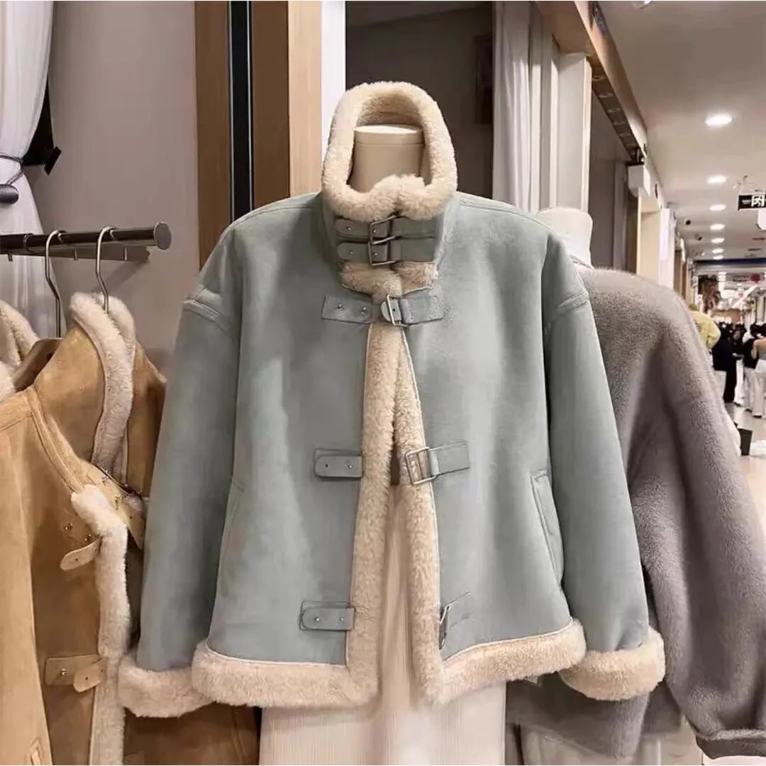 2024冬季新款外套女短款宽松小香风机车服皮毛一体上衣保暖