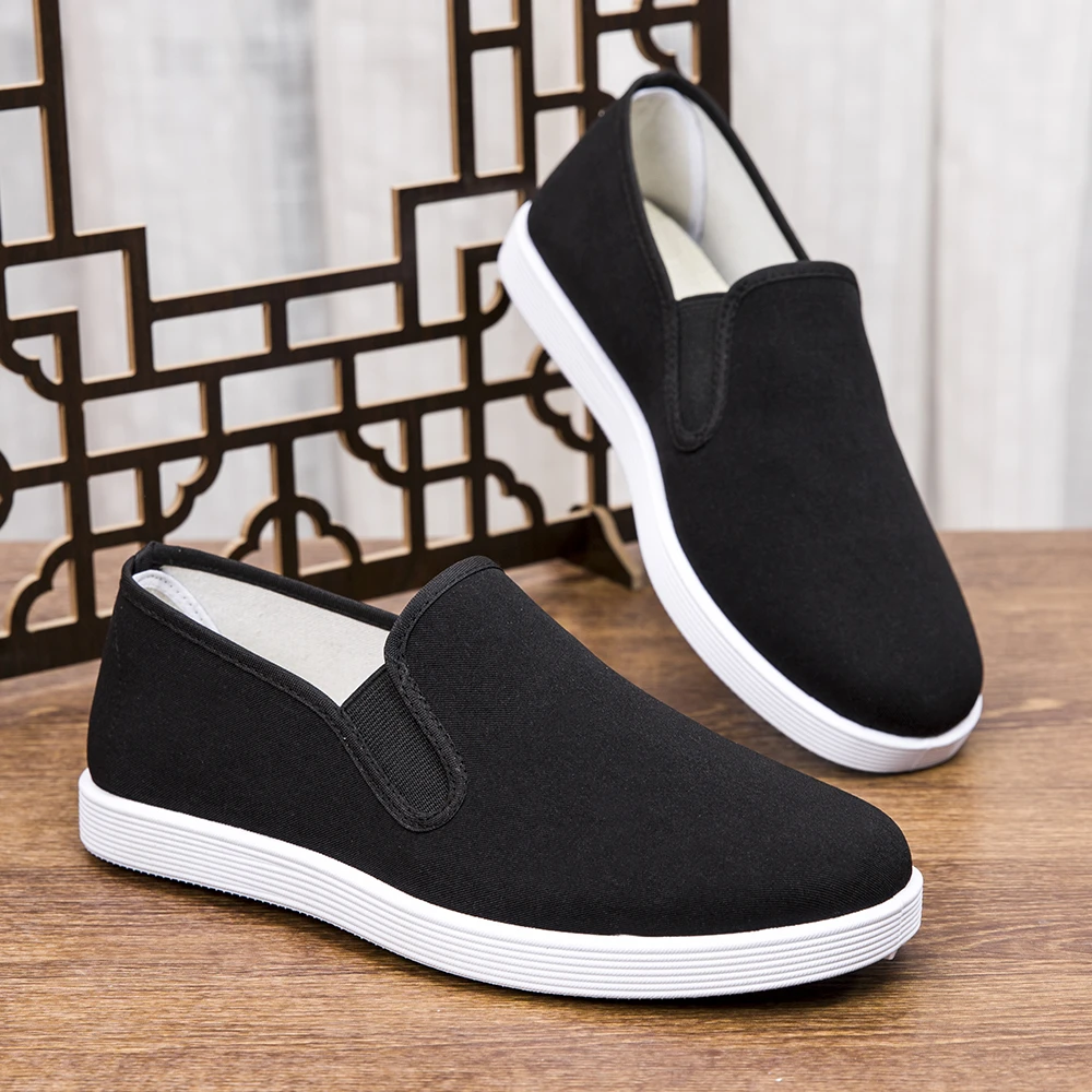 老北京布鞋黑色透气中老年男士老年鞋舒适软底一脚蹬休闲爸爸春秋