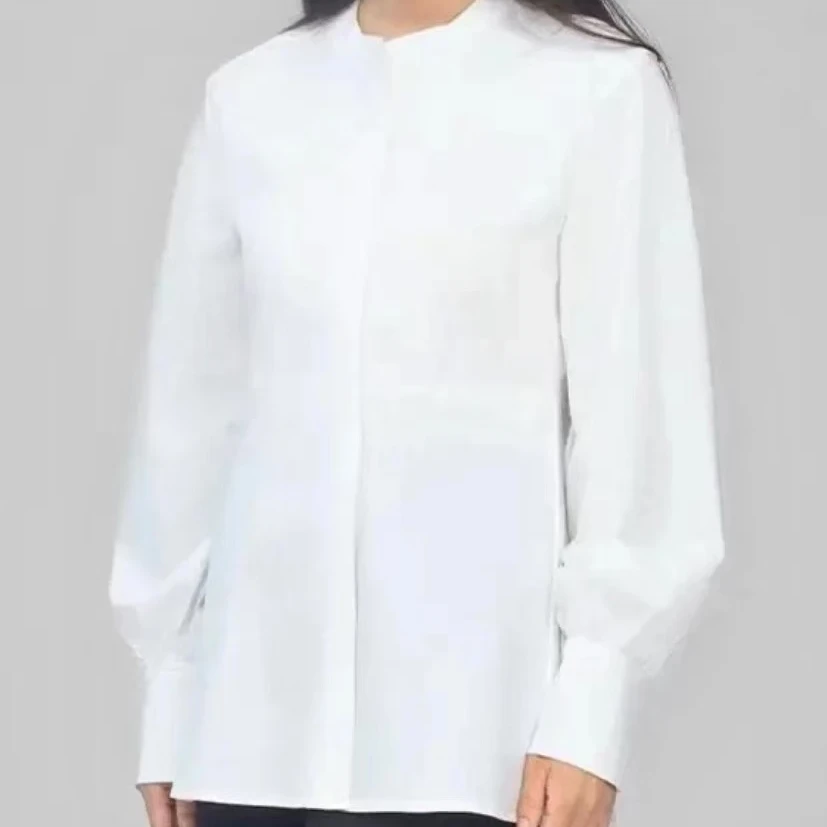 简约时尚气质休闲百搭纯色长袖立领衬衫衬衣