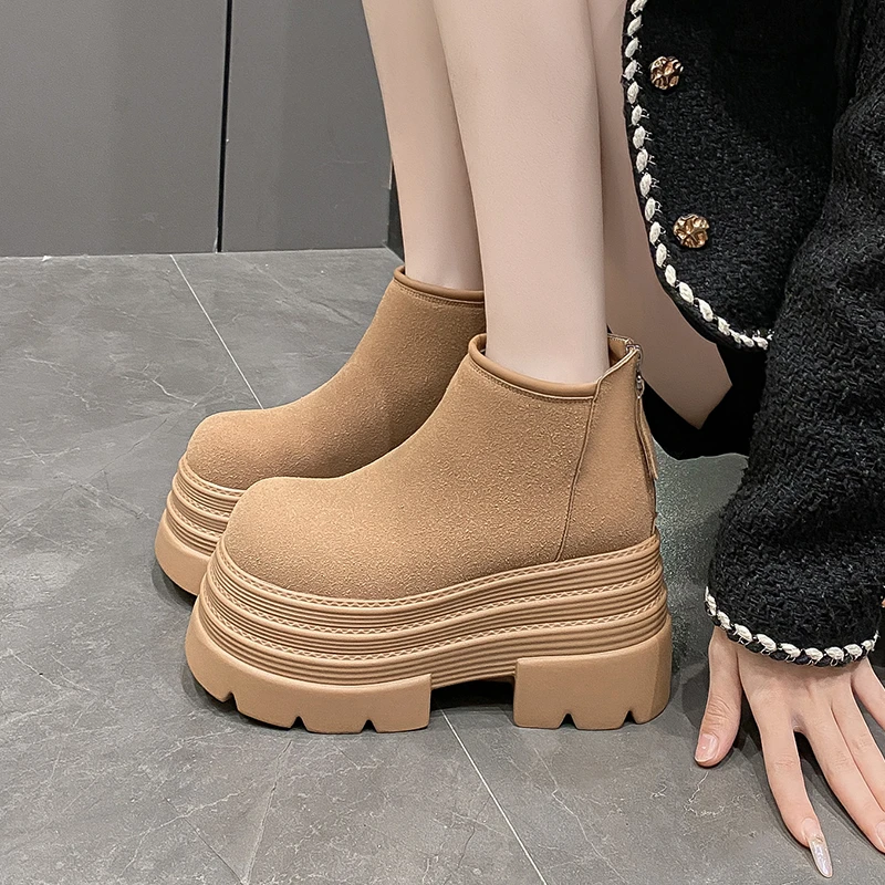 松糕厚底短靴2025冬季新款加绒厚底增高马丁靴舒适软底小个子棉鞋