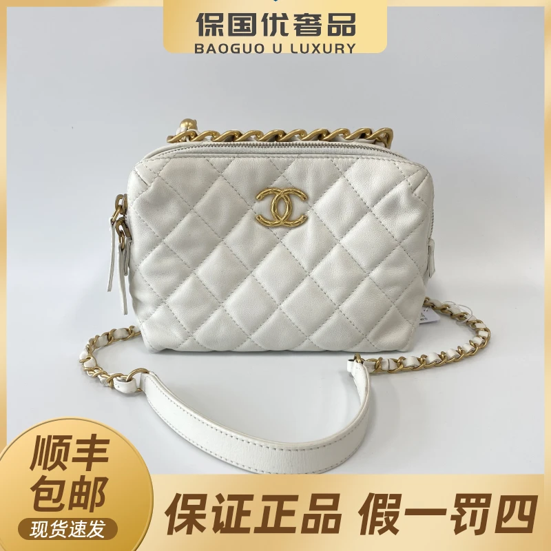 99新 Chanel/香奈儿 98新 22S 小金球白色相机包 保龄球包