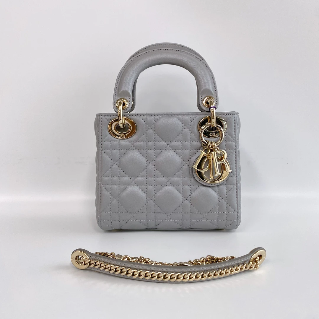 99新 DIOR/迪奥 99新 珠光灰金扣三格戴妃女士