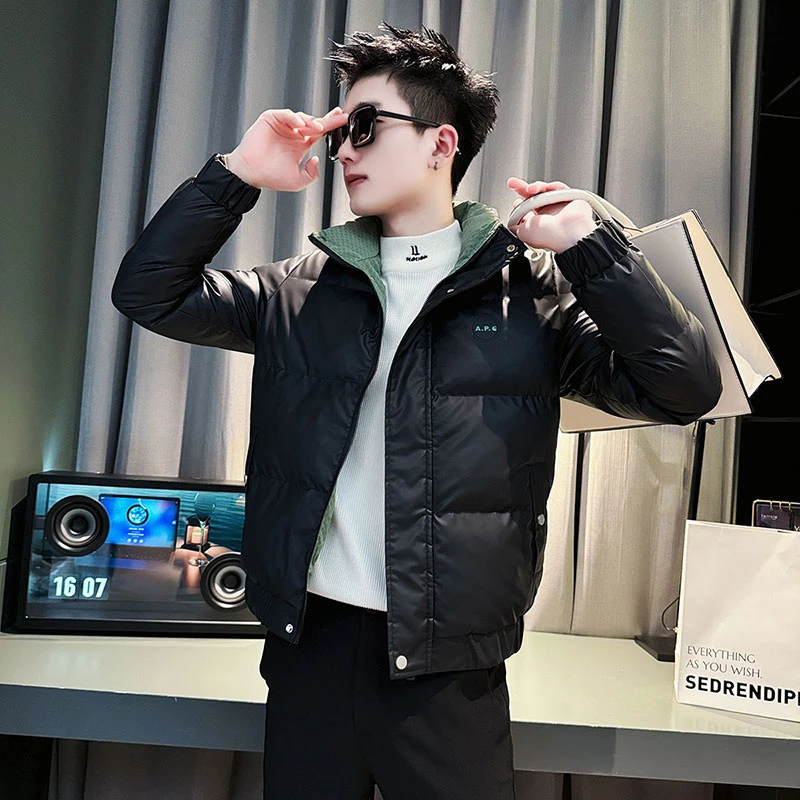 短款棉服男款冬季加厚冷淡系高级感外套男秋冬款痞帅撞色立领棉衣