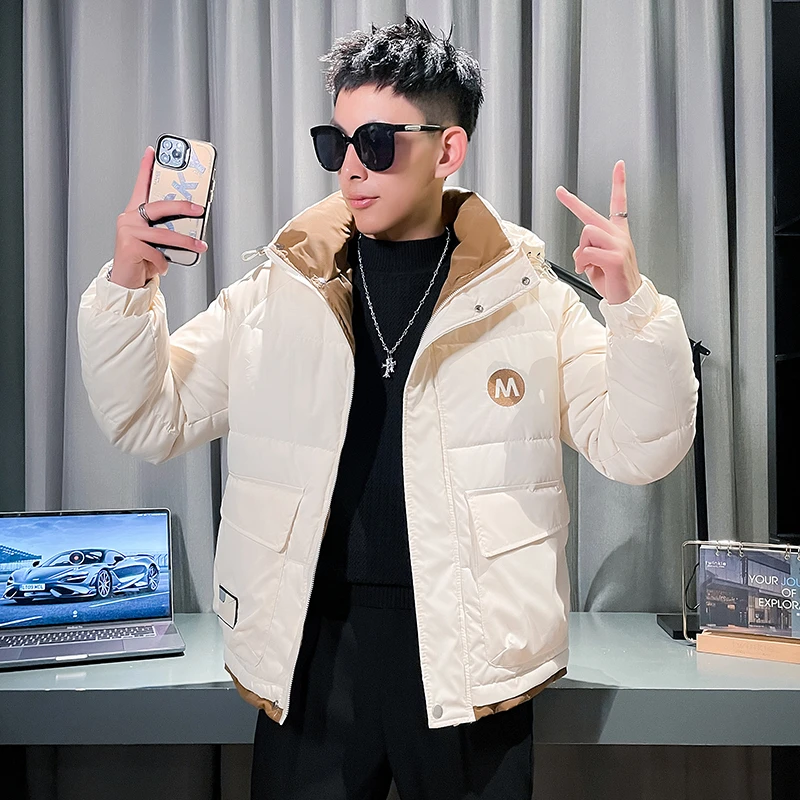潮牌痞帅工装外套男冬款潮流休闲保暖棉服2023新款男士连帽棉袄子